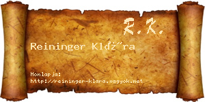 Reininger Klára névjegykártya